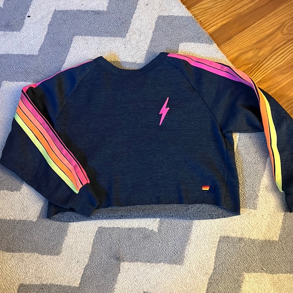 EUC Aviator Nation Swearshirt bright neon 5 stripes